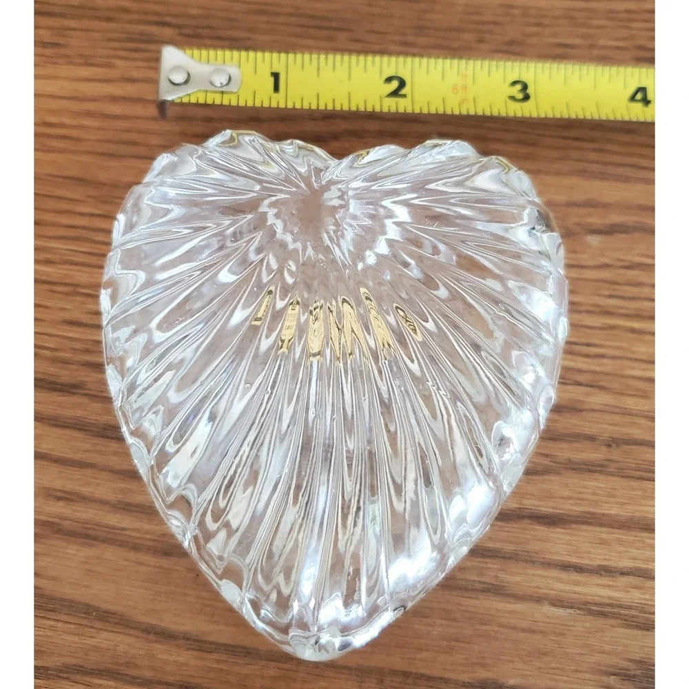 Vintage Zajecar 24 Lead Crystal Glass Heart Trinket Box with Lid Yugoslavia